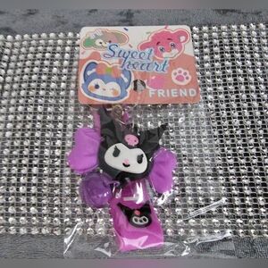 Sanrio Kuromi Keychain w/Little Bell & Silicone Band BLACK/PURPLE-NEW